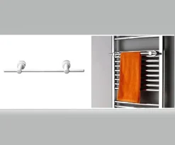 Bernstein Radiateur sèche-serviettes 150x60cm design salle de bain en laiton, Blanc, R18W, Avec porte-serviette droit + kit connexion blanc* Sèche-Serviettes Eau Chaude