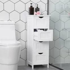 Calicosy Rangement de salle de bain Blanc avec 4 tiroirs - L30 cm* Etagère Salle De Bains