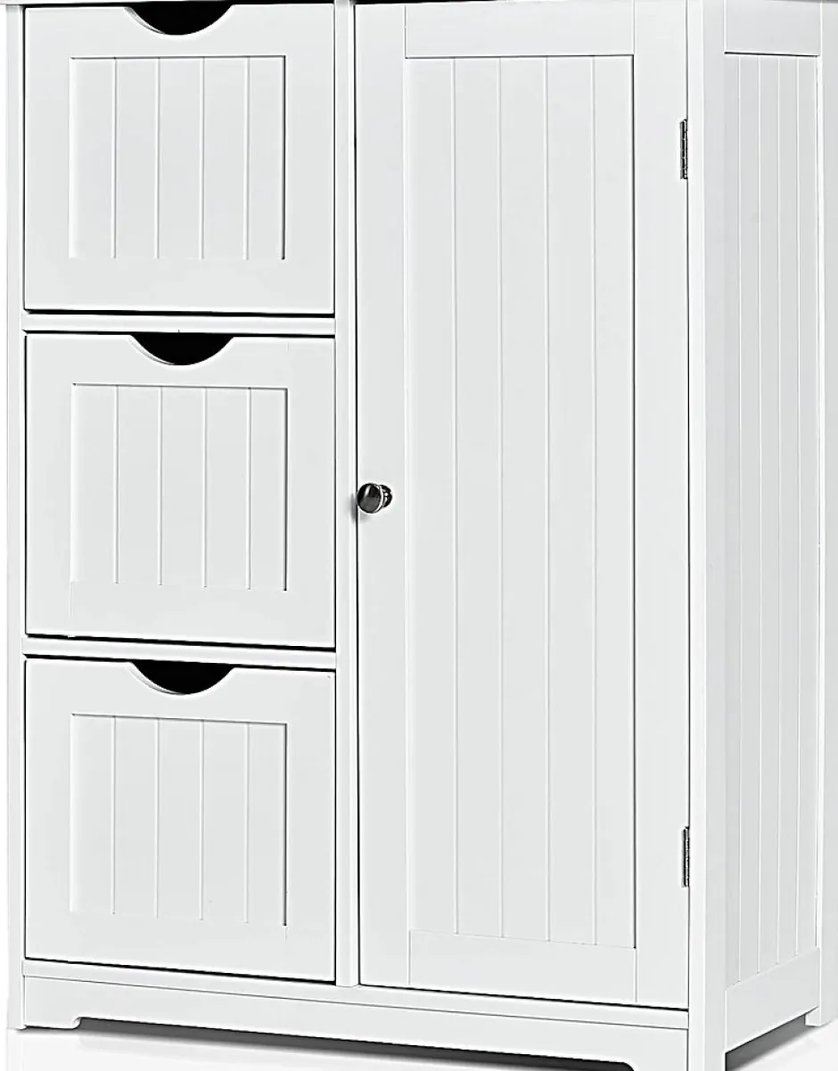 Giantex Rangement Salle de Bain 3 Tiroirs 1 Armoire Placard Porte Magnétique Anti Basculement étagère Réglable* Meuble De Salle De Bains Faible Profondeur|Armoire De Salle De Bains