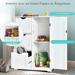 Giantex Rangement Salle de Bain 3 Tiroirs 1 Armoire Placard Porte Magnétique Anti Basculement étagère Réglable* Meuble De Salle De Bains Faible Profondeur|Armoire De Salle De Bains