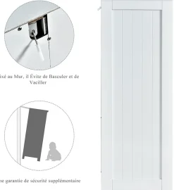 Giantex Rangement Salle de Bain 3 Tiroirs 1 Armoire Placard Porte Magnétique Anti Basculement étagère Réglable* Meuble De Salle De Bains Faible Profondeur|Armoire De Salle De Bains
