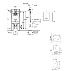 Grohe RAPID SL Pack Bâti-support + WC suspendu + Plaque chrome + Set de montage (PROJECTFUSIONTQ-1-SABO)