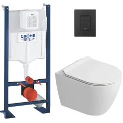 Grohe Rapid SL Pack WC bâti autoportant + WC suspendu sans bride Ceramia avec abattant SoftClose + plaque noir mat (GRRCEPXWR13-FR)* Wc Suspendu