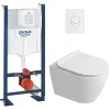 Grohe Rapid SL Pack WC bâti autoportant + WC suspendu sans bride Ceramia avec abattant SoftClose + plaque blanche (GRRCEPXWR12-FR)