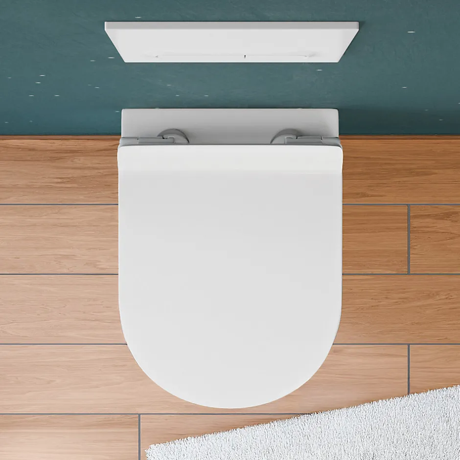 Grohe Rapid SL Pack WC bâti autoportant + WC suspendu sans bride Ceramia avec abattant SoftClose + plaque blanche (GRRCEPXWR12-FR)