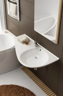 Ravak Avocado Comfort Lavabo 85x45cm, style asymétrique gain de place orientation gauche avec perçage et trop plein (XJ1L1100000)