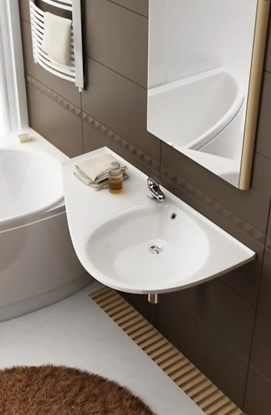 Ravak Avocado Comfort Lavabo 85x45cm, style asymétrique gain de place orientation gauche avec perçage et trop plein (XJ1L1100000)