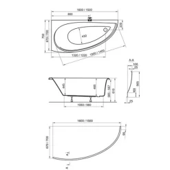 Ravak Avocado Ensemble Baignoire d'angle gain de place, orientation gauche 160 x 75 cm en acrylique, Blanc + Tablier + Pieds