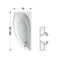 Ravak Avocado Ensemble Baignoire d'angle gain de place, orientation gauche 160 x 75 cm en acrylique, Blanc + Tablier + Pieds