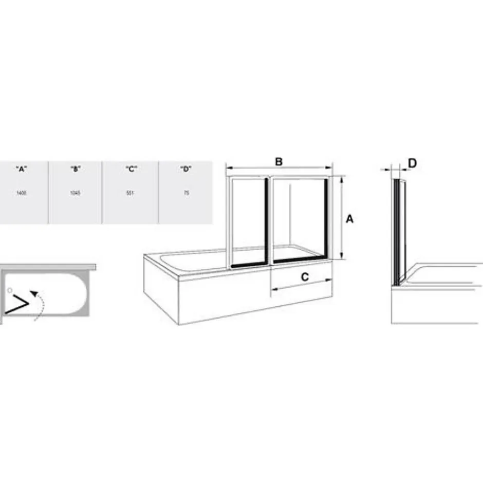 Ravak Supernova Pare-baignoire pliable, 2 parties, 140x105, Blanc (VS2105R0)* Pare-Baignoire