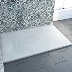Aurlane Receveur à poser en matériaux composite SMC - Finition ardoise blanc mat - 80x120 cm