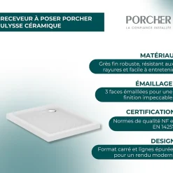 Porcher Receveur à poser Ulysse céramique 80 x 80