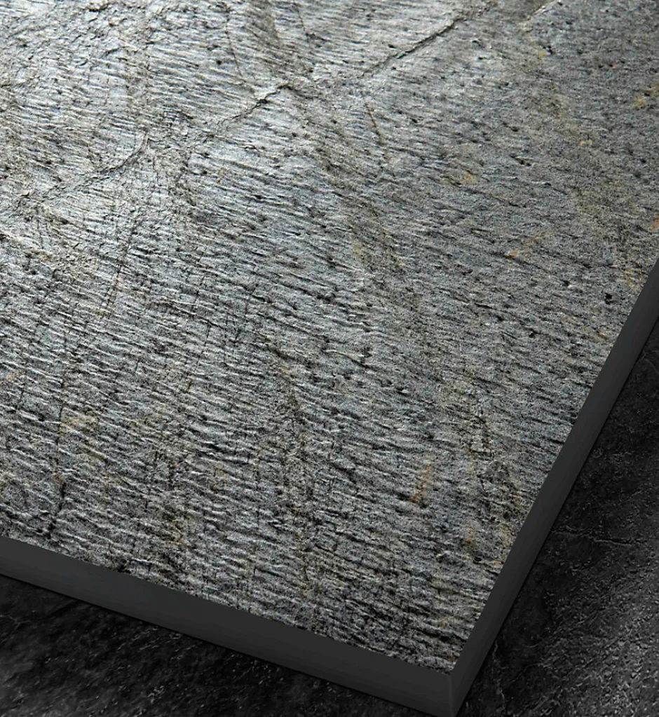 U-tile Receveur 150 x 100 cm HD en pierre naturelle gris grille excentrée