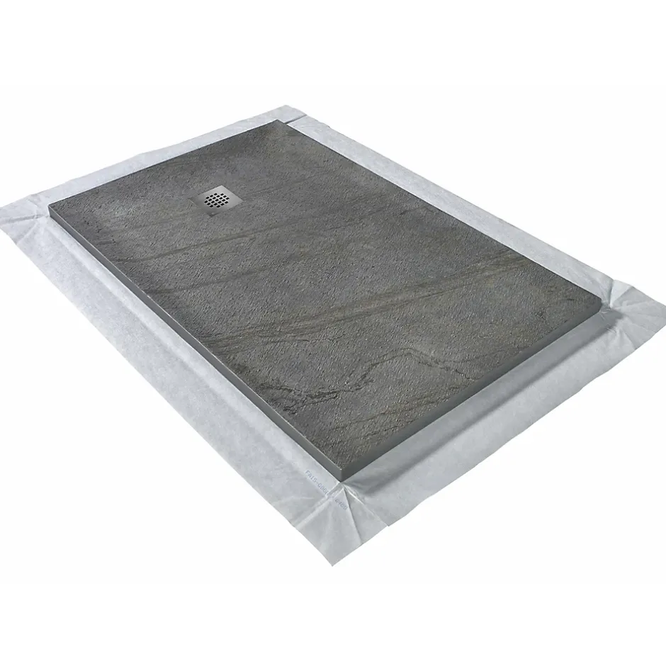 U-tile Receveur 120 x 90 cm HD en pierre naturelle gris grille excentrée