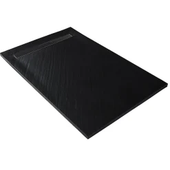 U-tile Receveur 180 x 90 cm HD en pierre naturelle noir caniveau excentré