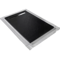 U-tile Receveur 180 x 90 cm HD en pierre naturelle noir caniveau excentré
