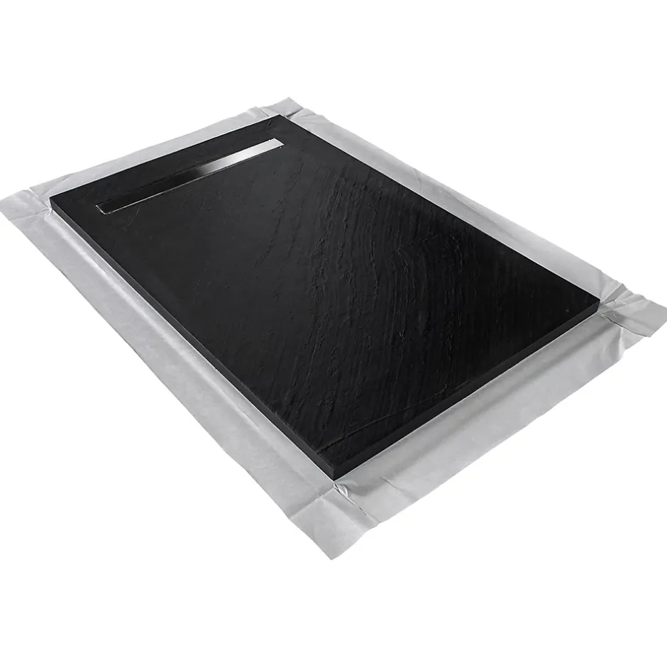 U-tile Receveur 180 x 90 cm HD en pierre naturelle noir caniveau excentré