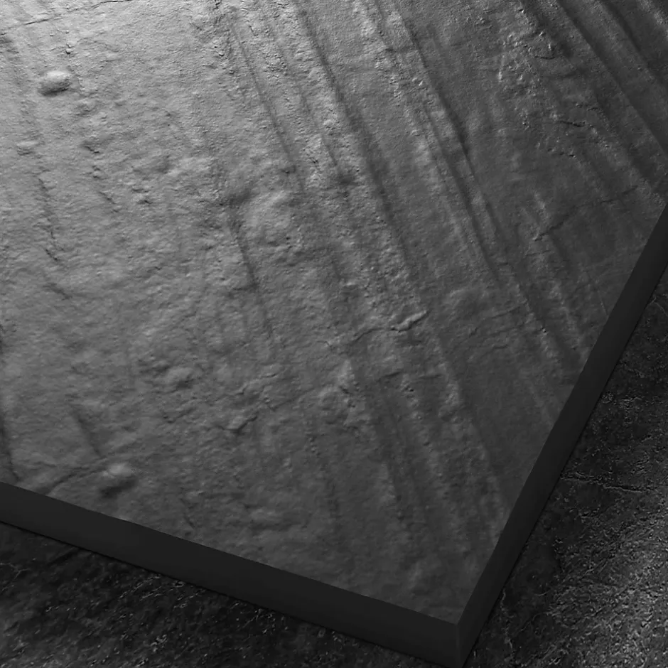 U-tile Receveur 180 x 90 cm HD en pierre naturelle noir caniveau excentré