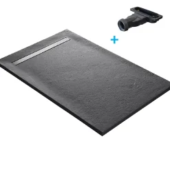U-tile Receveur 180 x 90 cm HD en pierre naturelle gris caniveau excentré