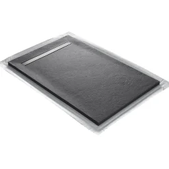 U-tile Receveur 180 x 90 cm HD en pierre naturelle gris caniveau excentré