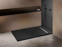 U-tile Receveur 180 x 90 cm HD en pierre naturelle gris caniveau excentré