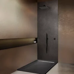 U-tile Receveur 180 x 90 cm HD en pierre naturelle gris caniveau excentré