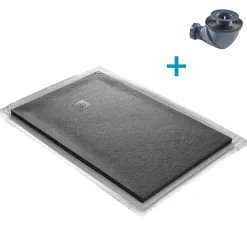 U-tile Receveur 150 x 100 cm HD en pierre naturelle gris grille excentrée
