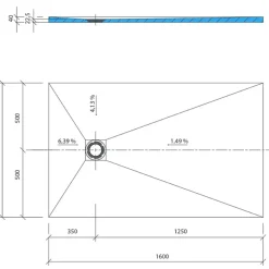 Wedi Receveur de douche à carreler 160 x 100 Fundo Primo rectangle écoulement excentré* Receveur De Douche
