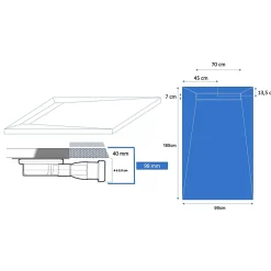 U-tile Receveur de douche à carreler caniveau 185 x 90 cm