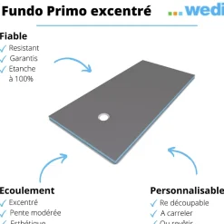 Wedi Receveur de douche à carreler 200 x 100 Fundo Primo rectangle écoulement excentré* Receveur De Douche
