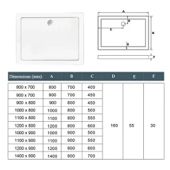 AICA Sanitaire Receveur de douche à l'italien 100x80cm H.3cm, blanc, Bac à douche extra-plat en résine, avec une bonde H.55mm Design ultra-mince