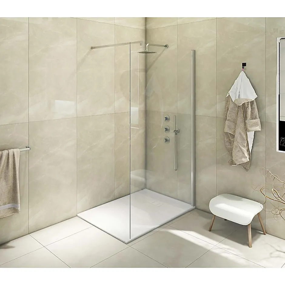 Laneri Receveur de douche SMC en fibre de verre effet pierre avec bonde inclus H. 2,6 cm 80 x 120 Blanche