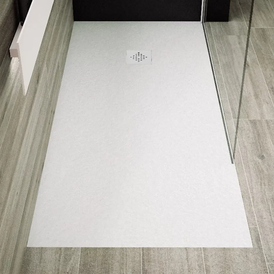 Stano Receveur de douche 90 x 110 cm extra plat PURE en resine surface ardoisee blanc Grille inox* Receveur De Douche
