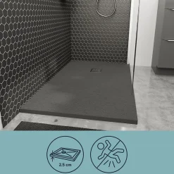 GoodHome Receveur de douche 80 x 120 cm, résine, gris, Douro* Receveur De Douche