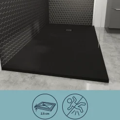 GoodHome Receveur de douche 90 x 140 cm, résine, noir, Douro* Receveur De Douche