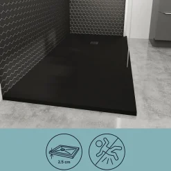 GoodHome Receveur de douche 80 x 160 cm, résine, noir, Douro