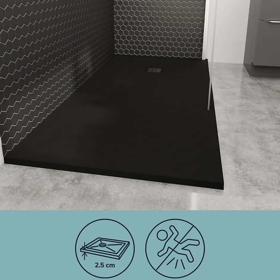 GoodHome Receveur de douche 80 x 140 cm, résine, noir, Douro