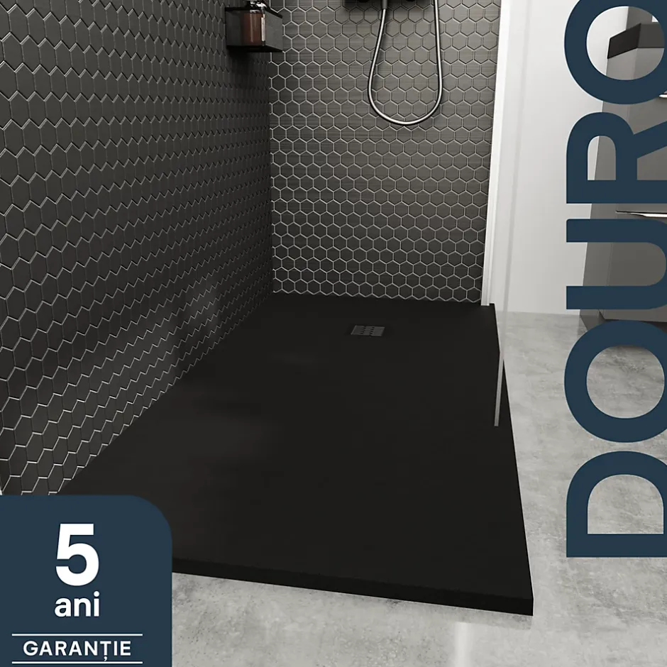 GoodHome Receveur de douche 80 x 140 cm, résine, noir, Douro