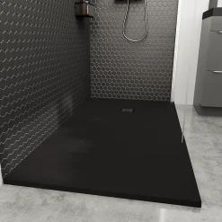 GoodHome Receveur de douche 90 x 160 cm, résine, noir, Douro
