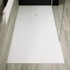 Stano Receveur de douche 90 x 200 cm extra plat PURE en resine surface ardoisee blanc Grille inox