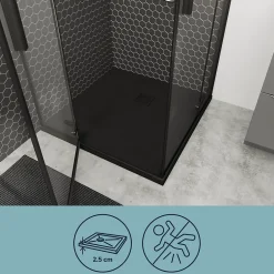 GoodHome Receveur de douche 80 x 80 cm, résine, noir, Douro