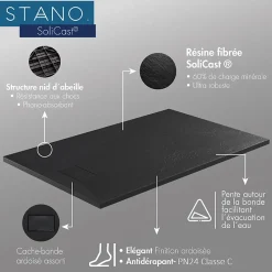 Stano Receveur de douche 80 x 160 cm extra plat blanc PIATTO en SoliCast surface ardoisee