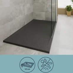 GoodHome Receveur de douche 80 x 140 cm, résine, noir, Luiro