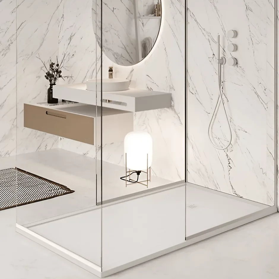 Stano Receveur de douche 70 x 120 cm extra plat blanc en resine minerale SARIN Acier inoxydable