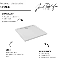 Jacob Delafon Receveur de douche 90 x 90 Kyreo ceramique carré blanc