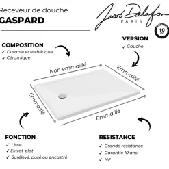 Jacob Delafon Receveur de douche 120 x 90 Gaspard extra-plat céramique bonde à gauche