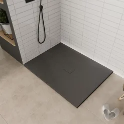 Saniverre Receveur de douche BAYA extra-plat aspect pierre noir 100 x 140 cm + bonde* Receveur De Douche