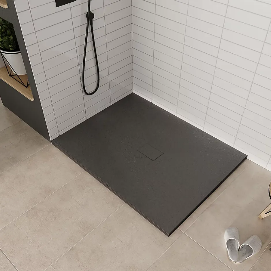 Saniverre Receveur de douche BAYA extra-plat aspect pierre noir 100 x 140 cm + bonde* Receveur De Douche