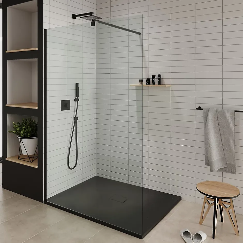 Saniverre Receveur de douche BAYA extra-plat aspect pierre noir 100 x 140 cm + bonde* Receveur De Douche