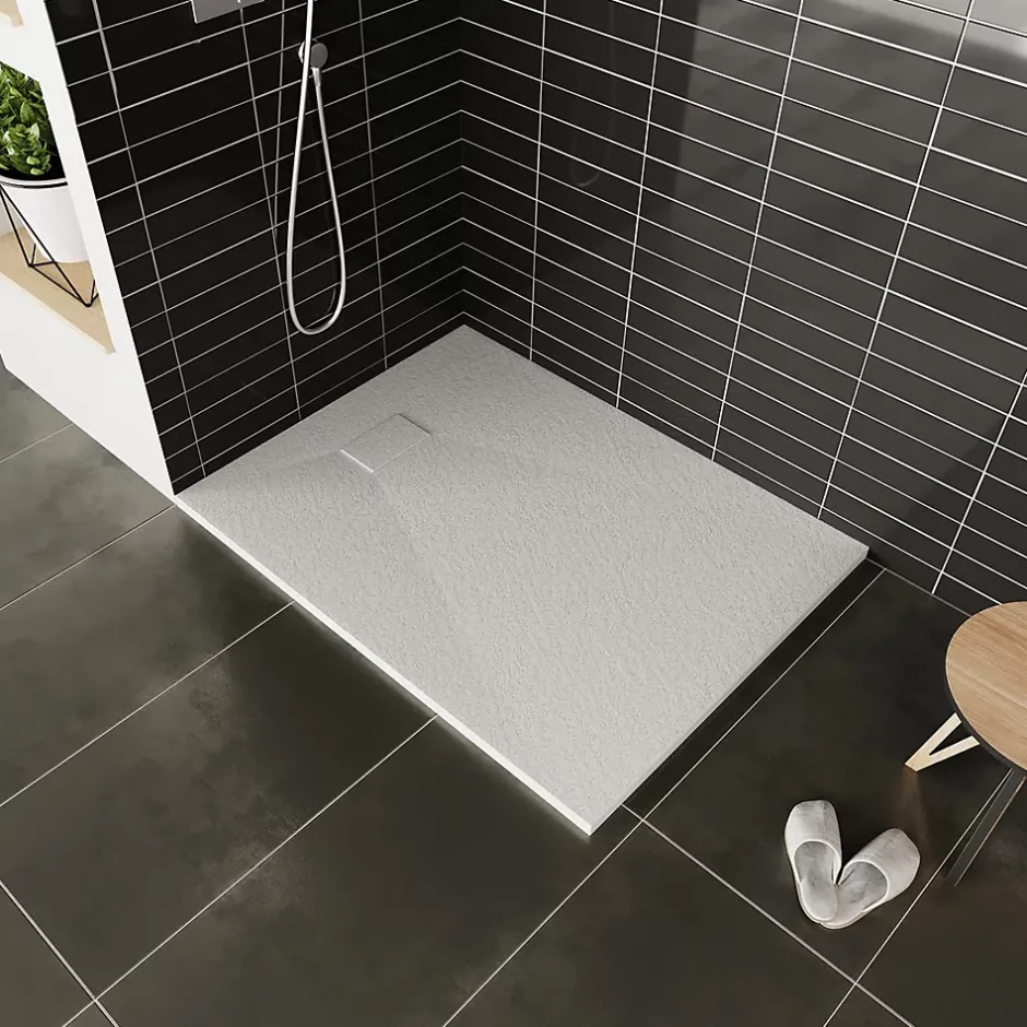 Saniverre Receveur de douche BAYA extra-plat aspect pierre blanc 80 x 160 cm + bonde* Receveur De Douche